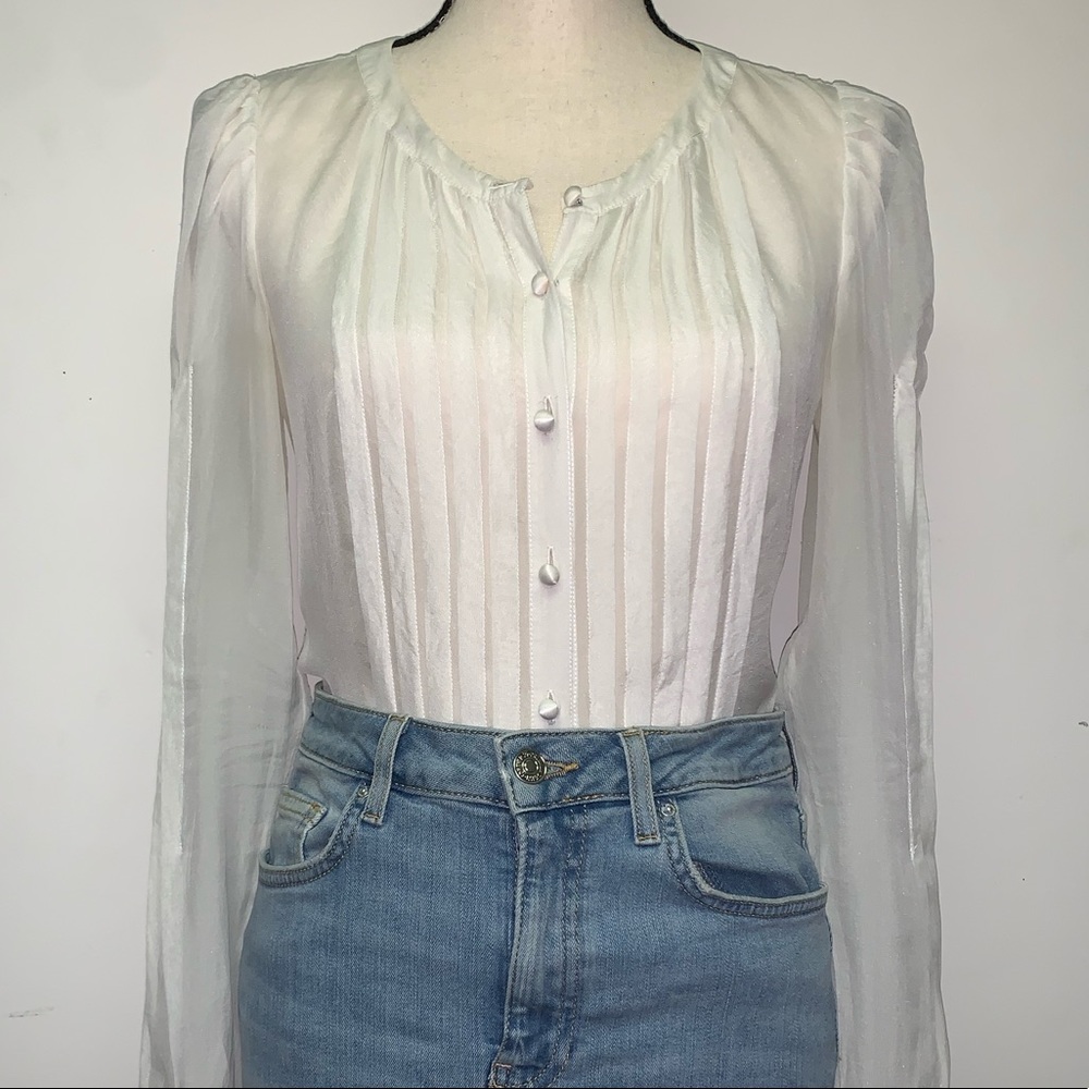7 For All Mankind Pintuck Semi Sheer Blouse, S